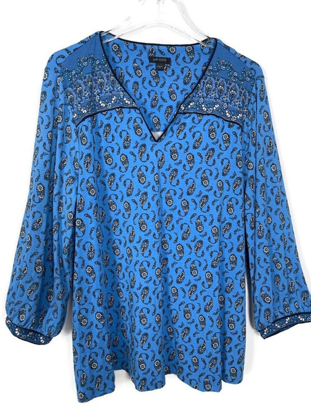 J Jill Wearever Collection Tunic Top Blue Floral Paisley Size XL